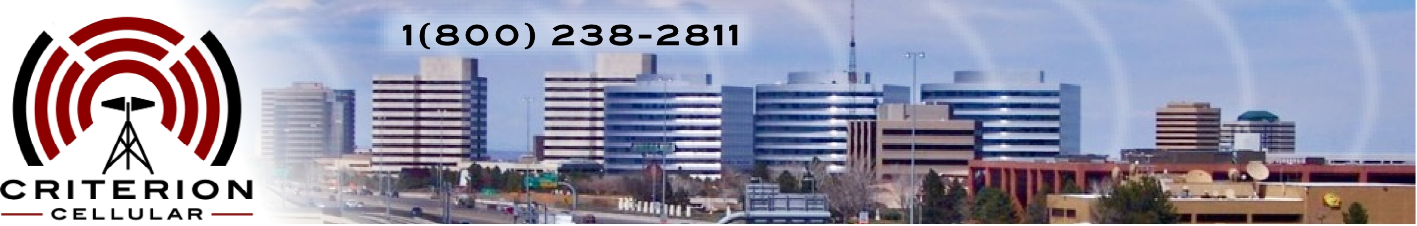 Criterion Cellular Logo with donor antennas sending and receiving cellular signal in a commercial area with phone number 1(800)238-2811