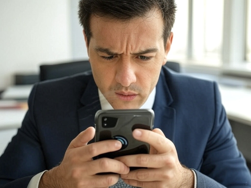 Frustrated businessperson with poor cell signal