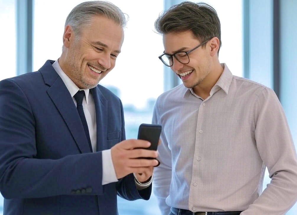 Group of happy customers smiling after successful signal installation