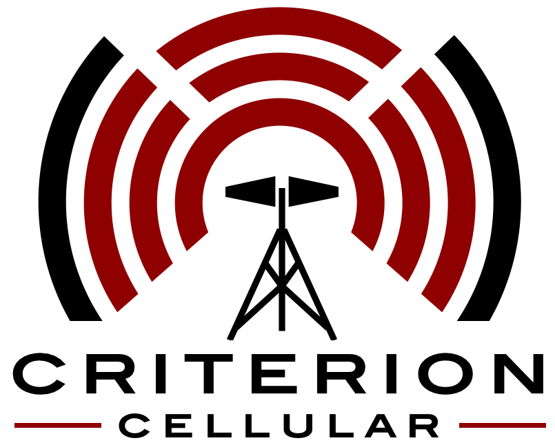 Criterion Cellular logo showing two directional donor antennas sending and receiving cellular signals